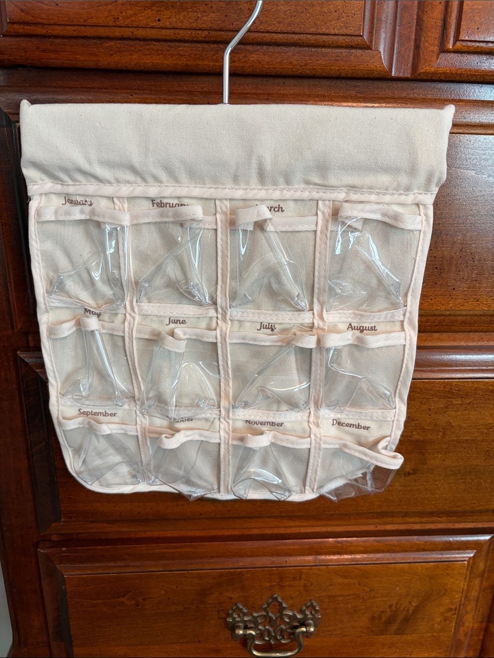Canvas and Clear Pocket Hanging Organizer - Cream NEW